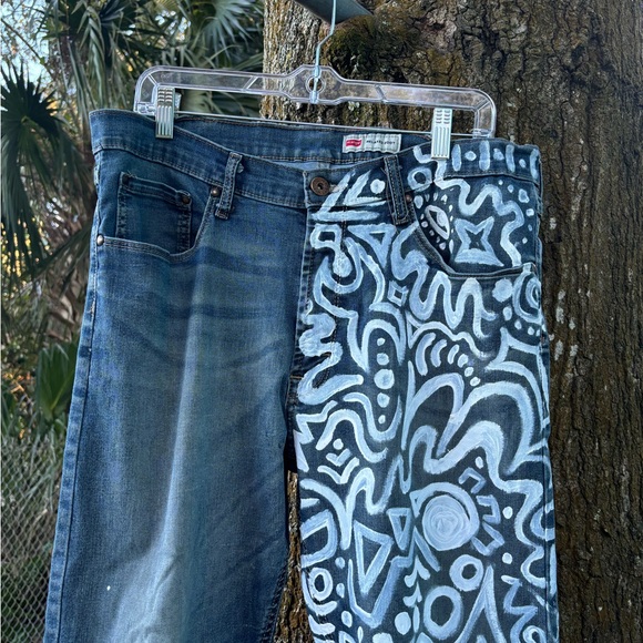 Trippy Hand Painted Abstract Pattern Jeans - Picture 4 of 10